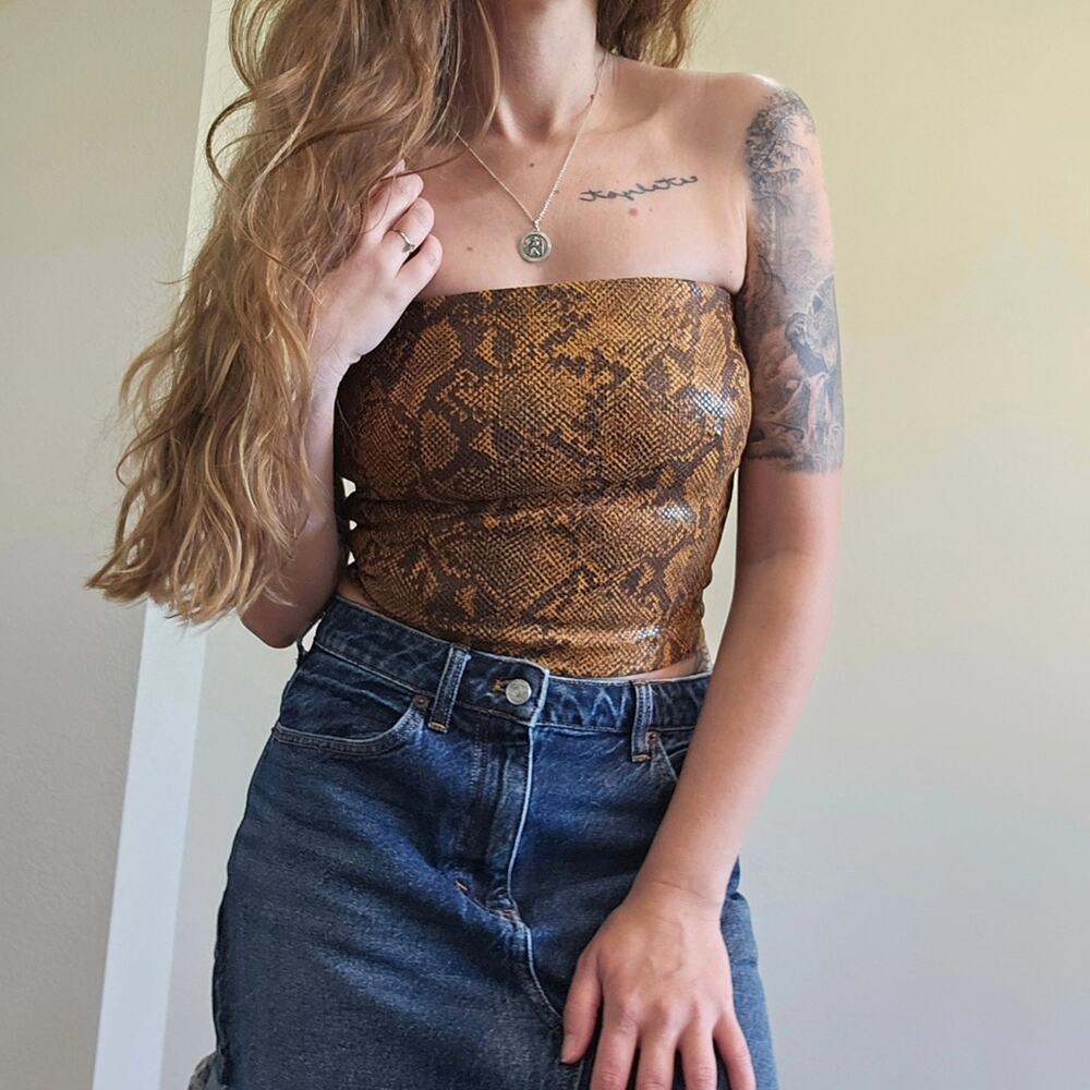 h:ours brown python tube top